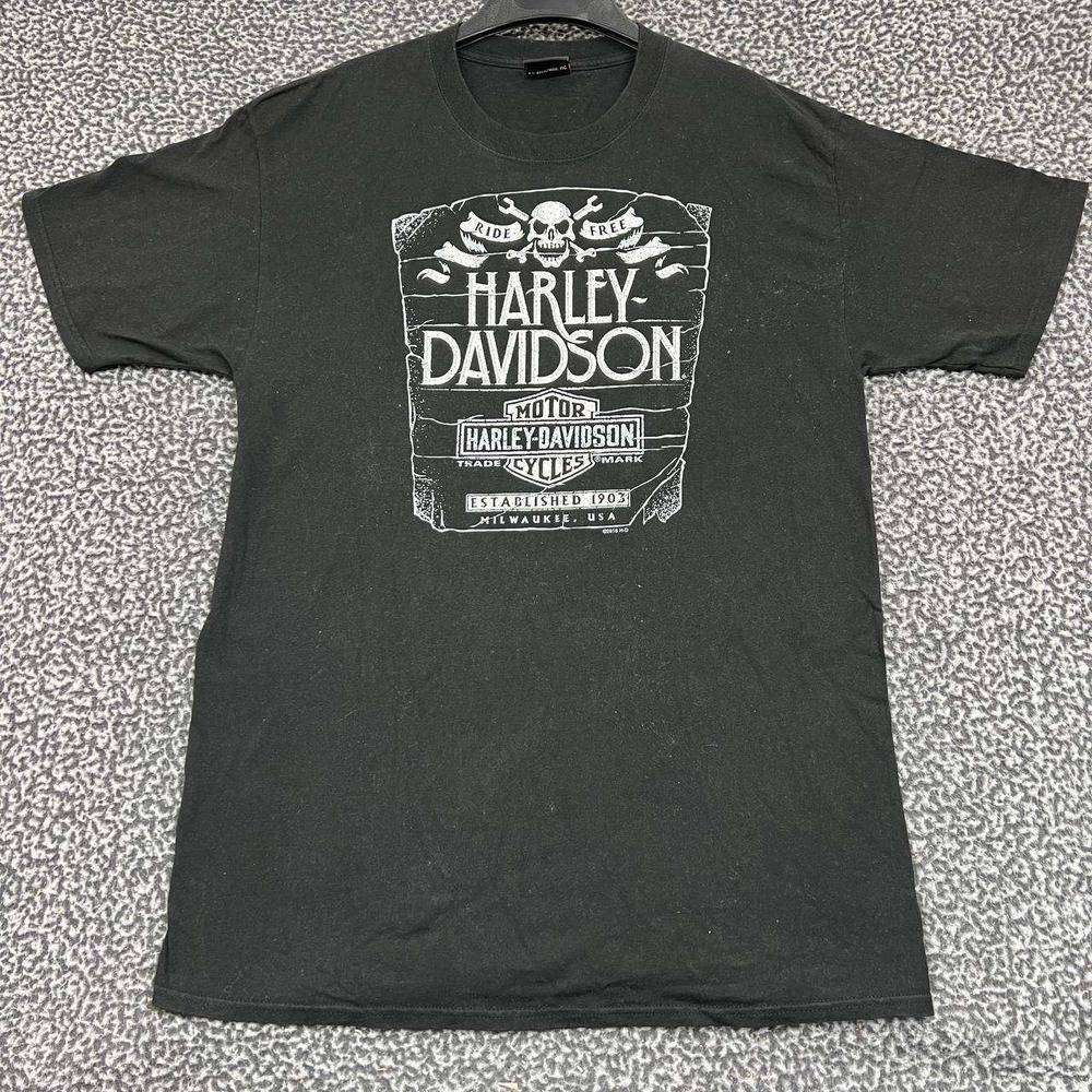 Vintage Harley Davidson Motorcycles Shirt Men Large Black Short Sleeve Crew Neck